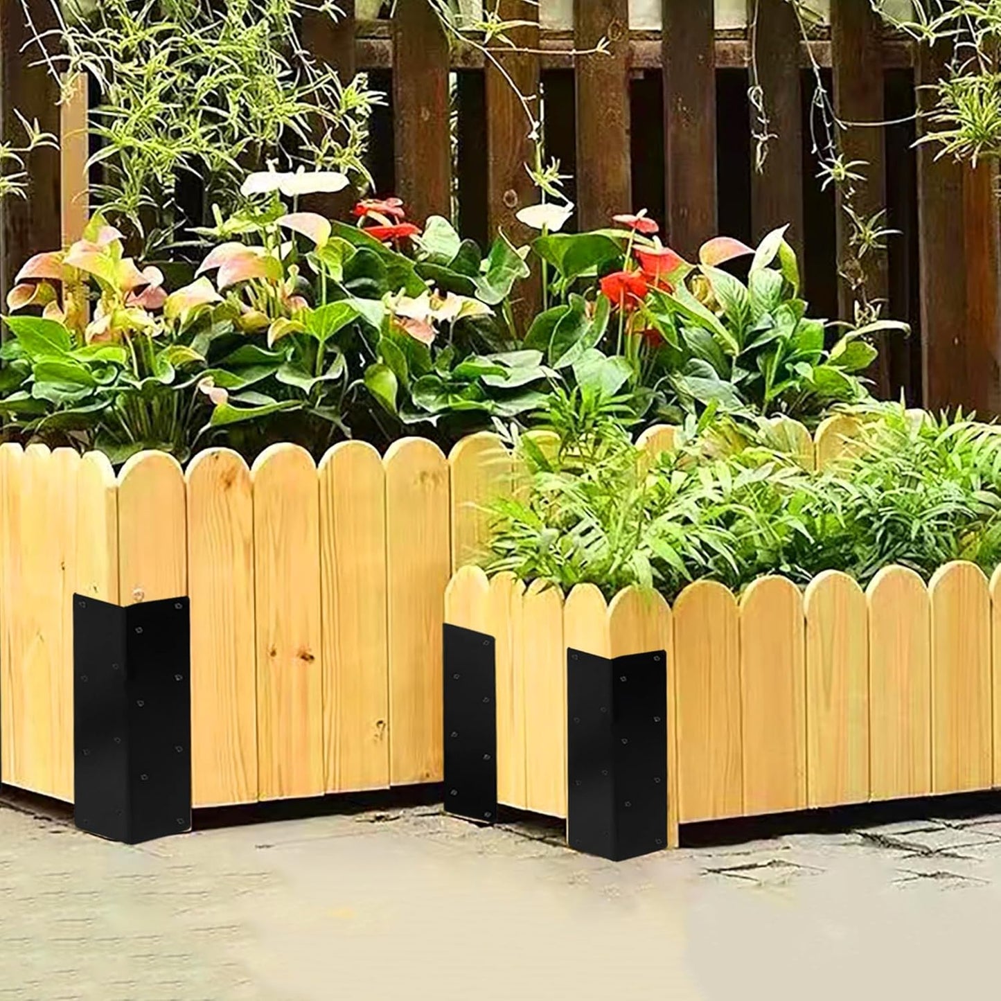 12 Pcs Raised Garden Bed Corner Brackets for 12''-24'' Flower Vegetable Furniture Planter Wood Garden Bed Box, 11 x 3 x 3 Black Metal Corner Brackets Decorative with Screws