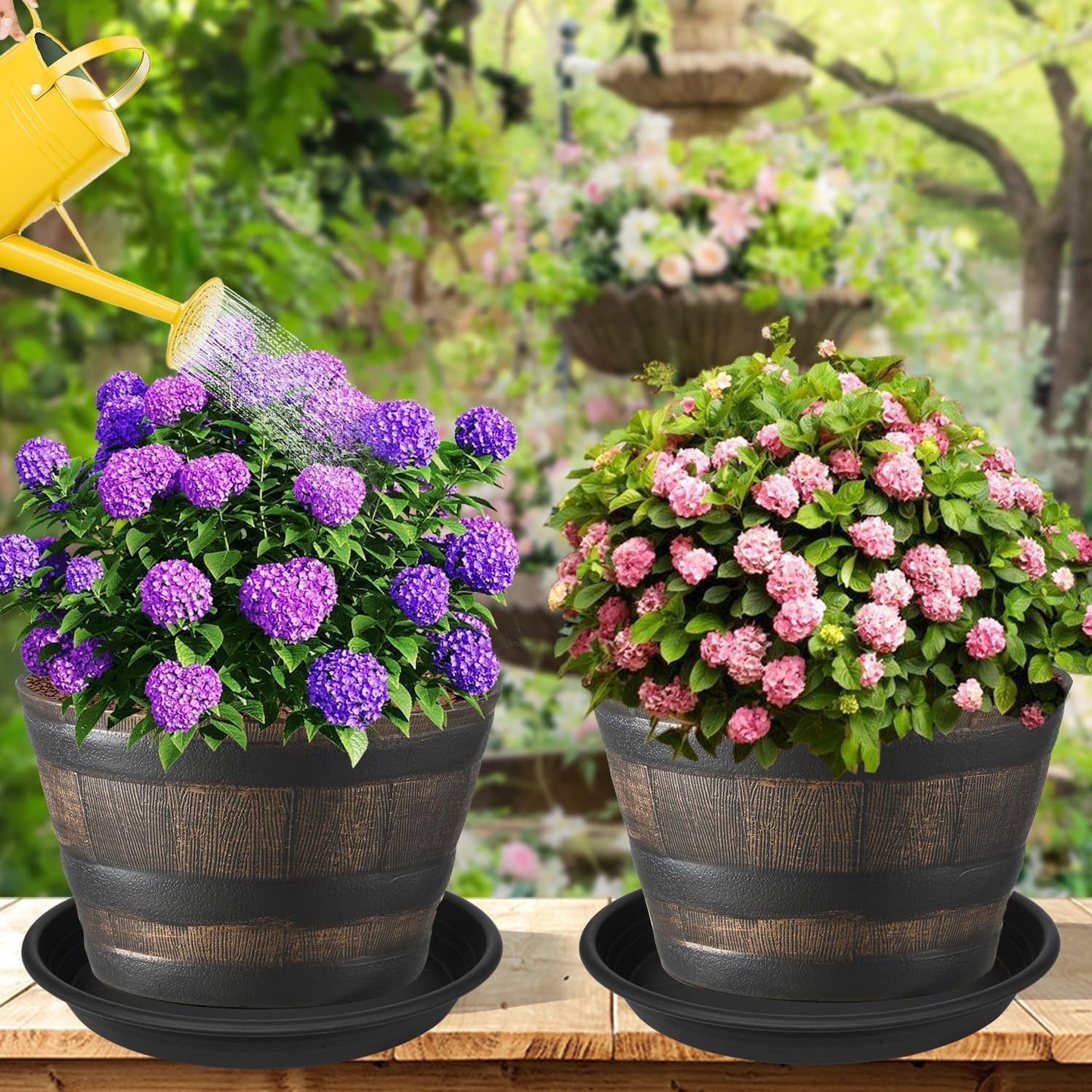 2 Pack of 19 inch Plant Saucer, 2.4" Depth Large Plant Saucer, Heavy Sturdy Plant Drainage Tray for Indoors, Bird Bath Bowls, Sturdy 18 inch Plastic Pot Tray for Planter 15-19"(Black)