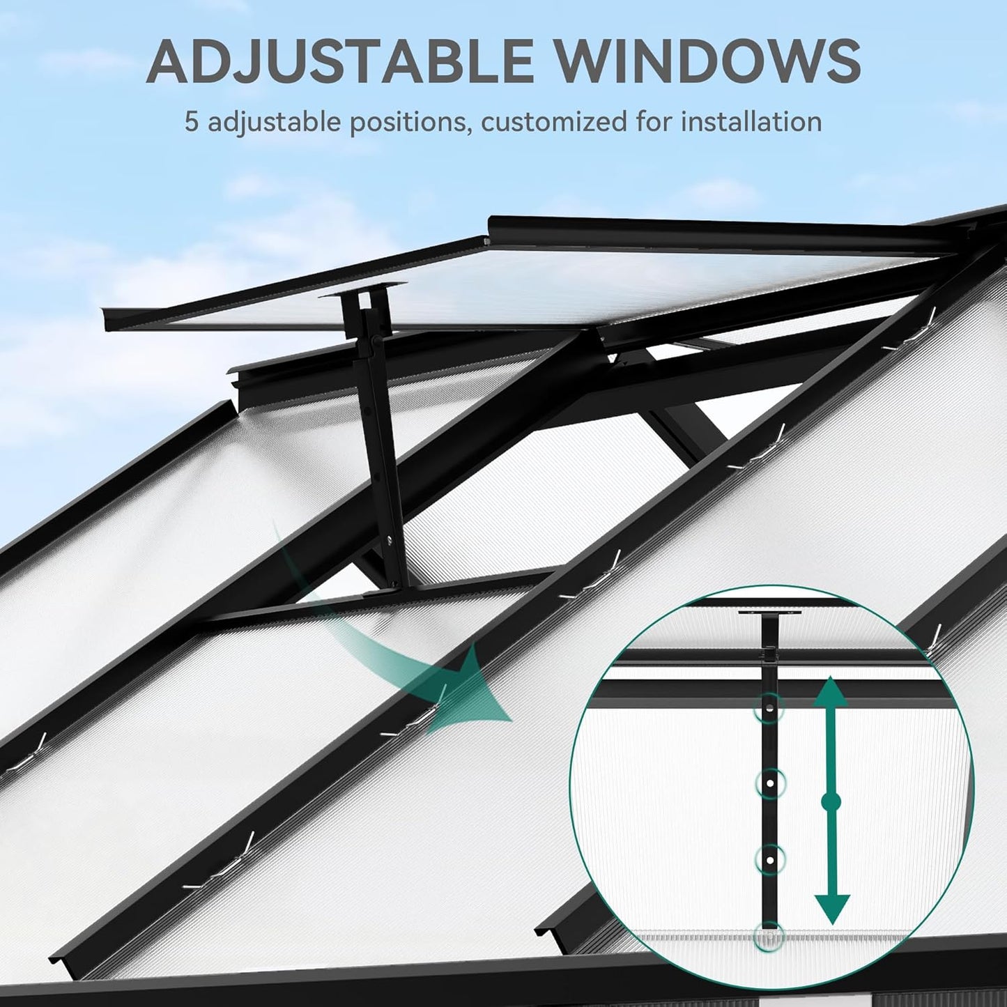 YITAHOME 12x8FT Polycarbonate Greenhouse Large Heavy Duty Green Houses Outdoor Aluminum Greenhouses with Sliding Doors Vent Window Walk-in Greenhouse for Garden Backyard, Black