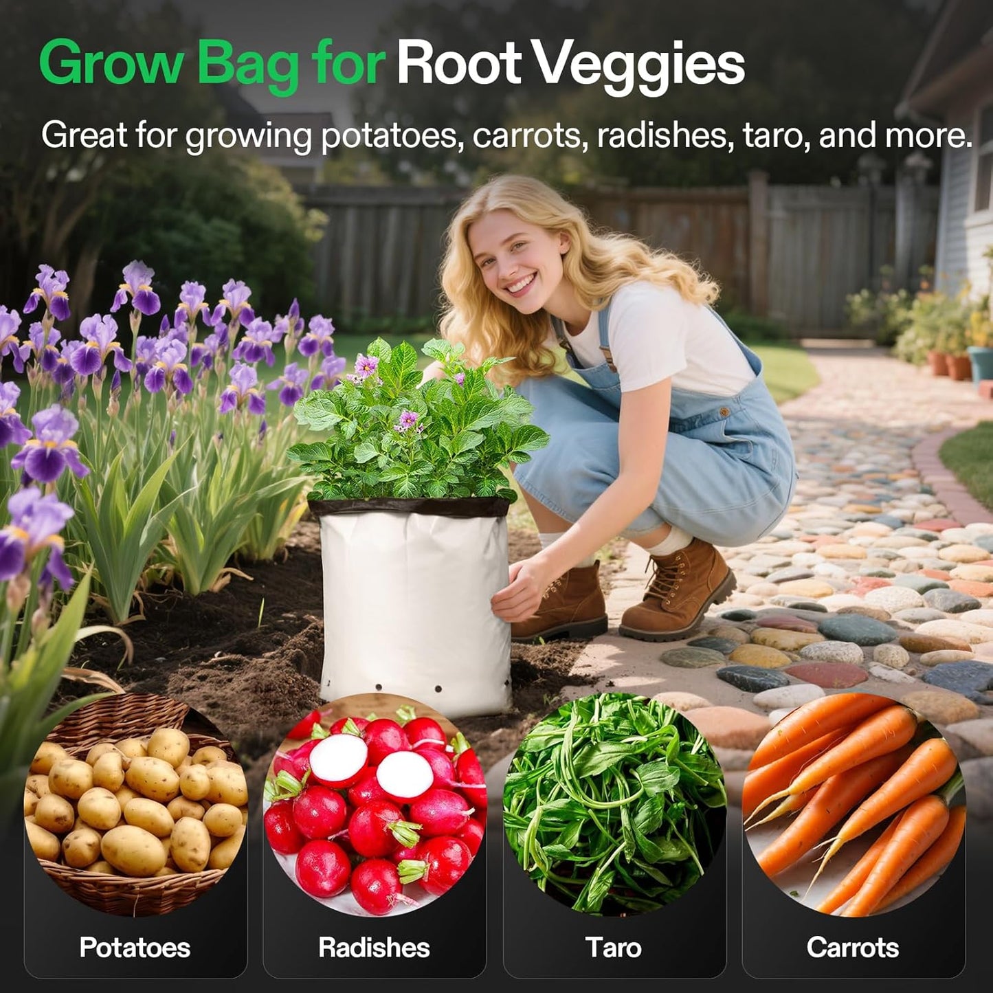 VIVOSUN 50-Pack 3 Gallon Grow Bags for Plants, Black-and-White Thick Plastic Bags for Potting Seedlings, and Rooting