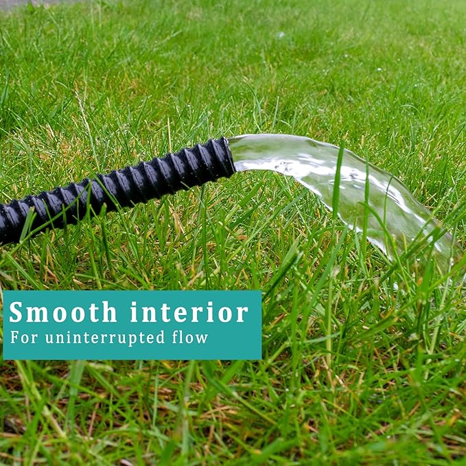 Pond Tubing ID 1 1/4” × 20ft Black Corrugated Flexible Reinforced Waterfall Pond Tube Sump Pump Hose, Non-toxic & Kinkproof (20 ft, 1 1/4" ID)