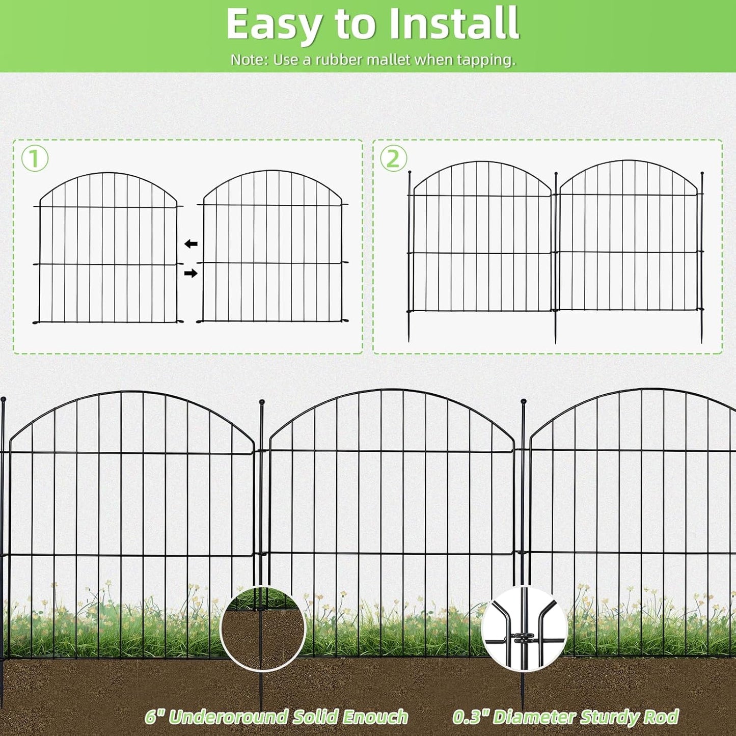 Decorative Garden Fence 24in (H) x10ft (L), 5 Pack No Dig Fence Animal Barrier for Dog, Arched Flower Bed Edging, Wire Border Panel Fencing for Yard Patio Outdoor Decor