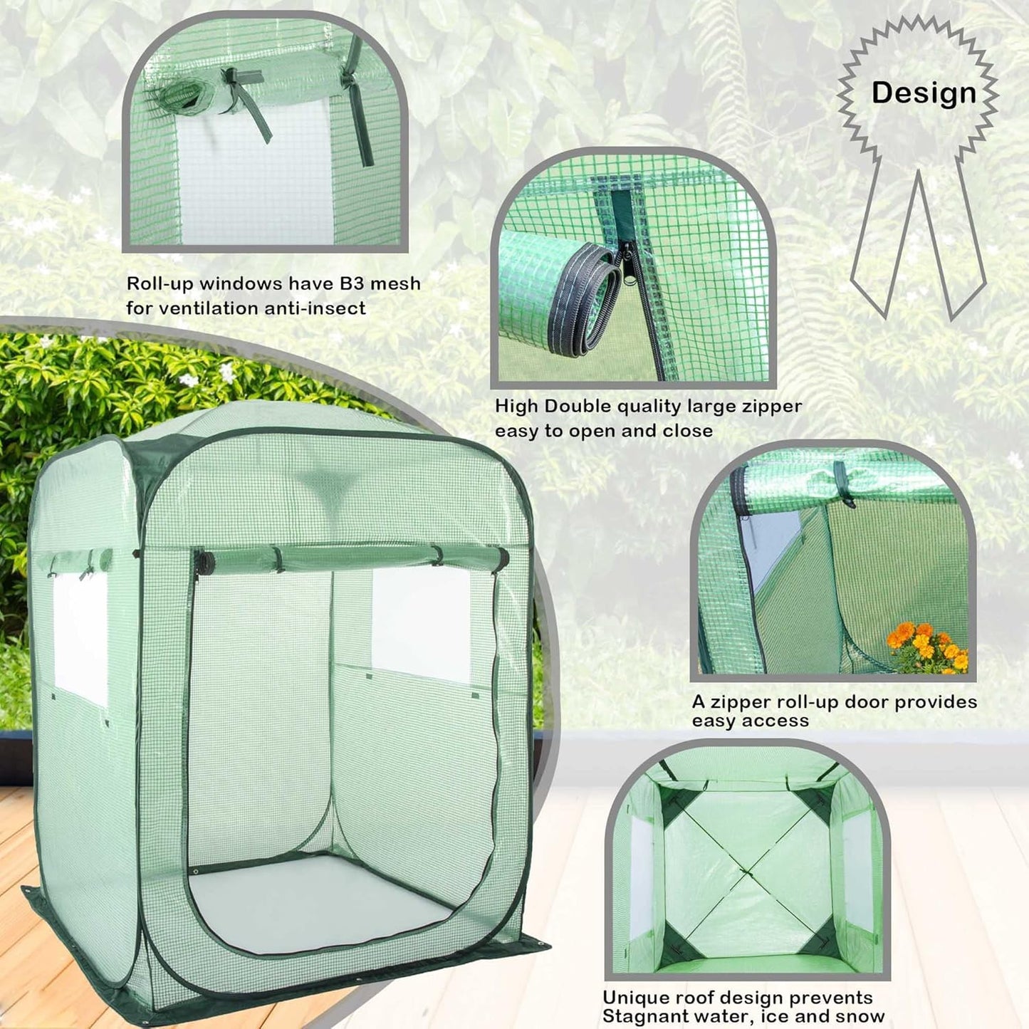 Porayhut Pop Up Greenhouse Tent,Portable X-Large Walk-in Flower House ,Indoor Outdoor Gardening Plant Sunshine Room with PE Mesh Cloth Cover for Protecting Plant from Cold Frost & Birds