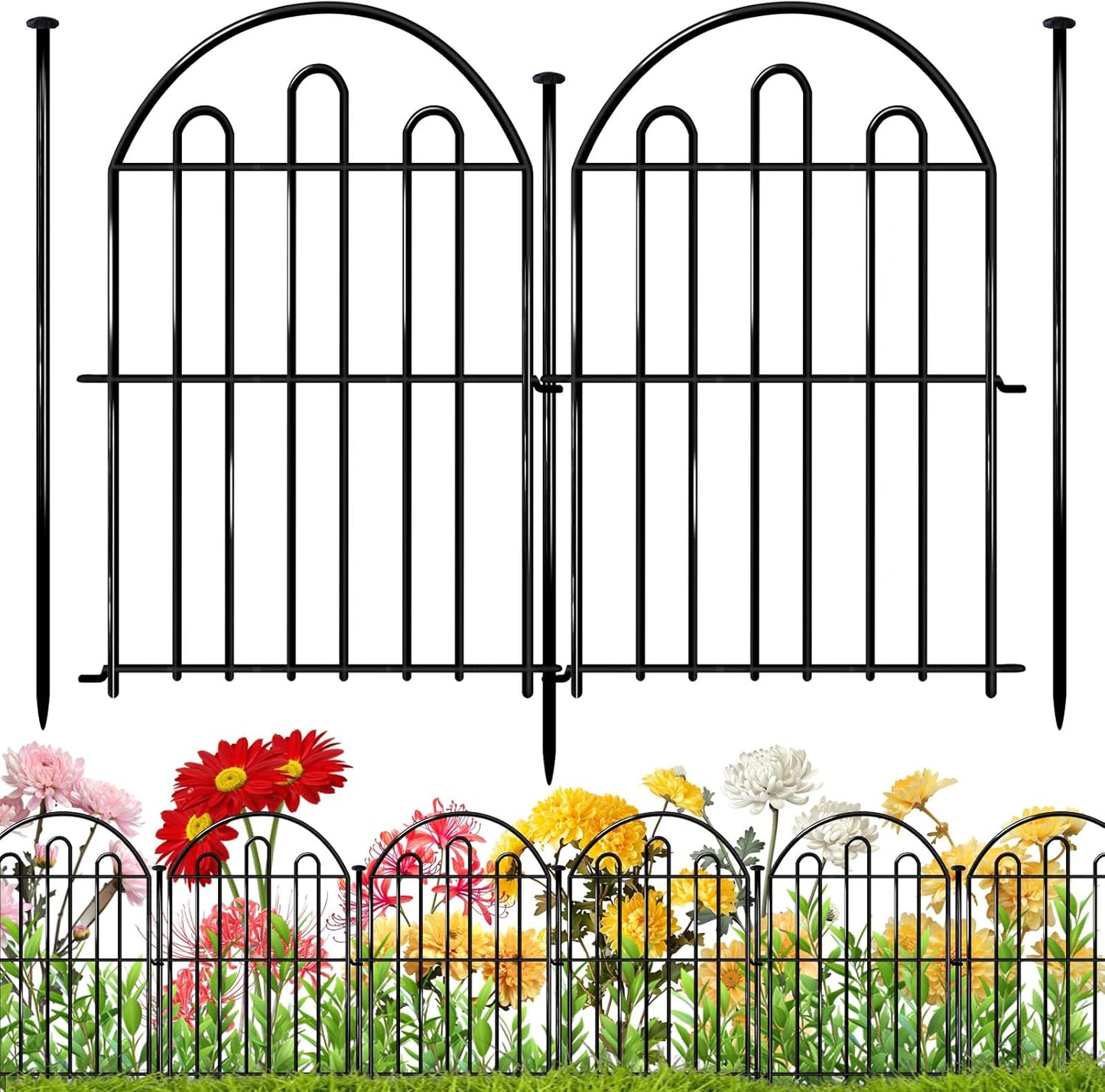 26 Pack Decorative Garden Fence, 17in x 28ft Arched No Dig Animal Barrier Fence for Dog Rabbit, Garden Edging Border, Rustproof Metal Ground Stake Border for Outdoor Yard Patio Decor