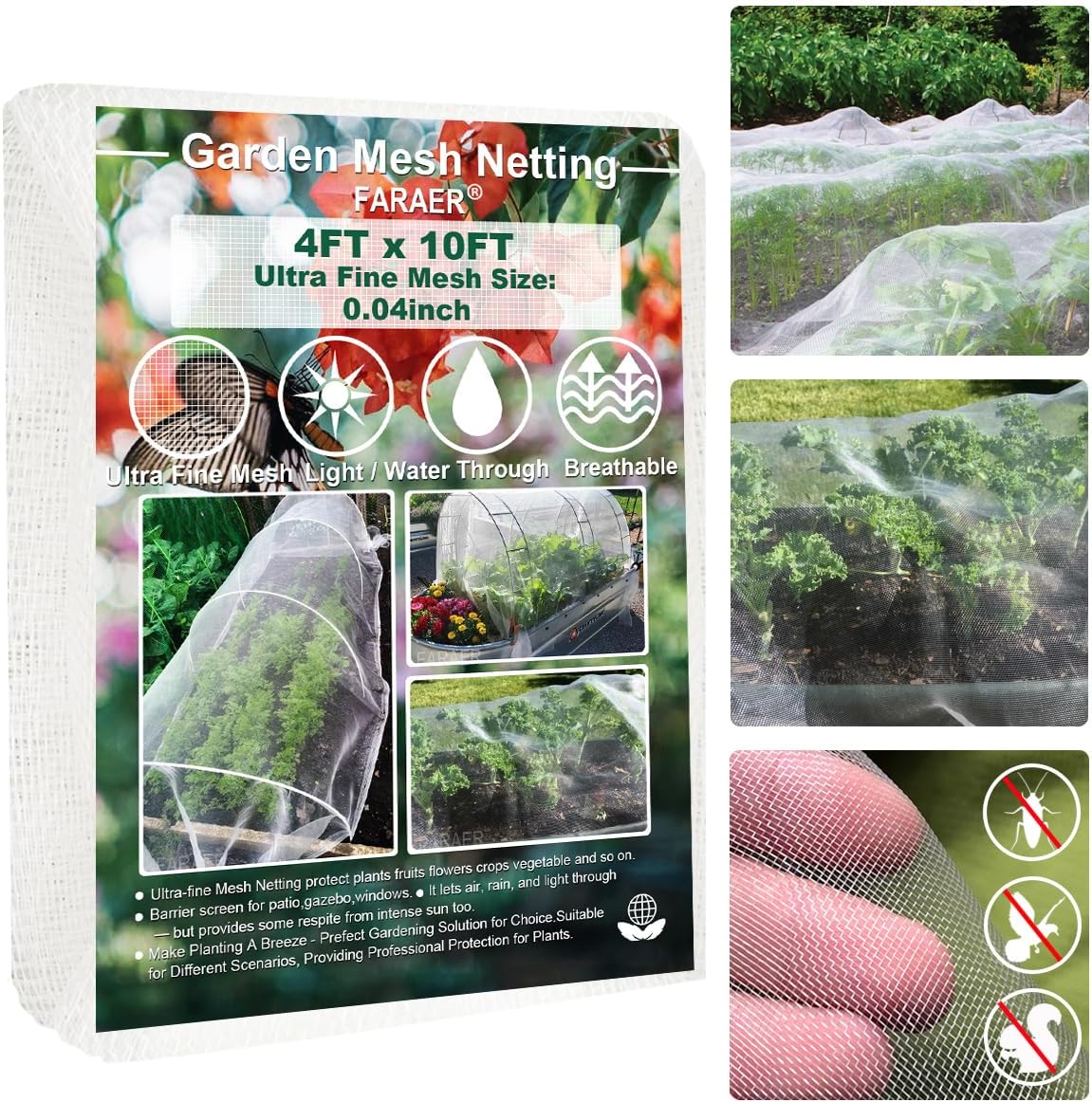 Garden Netting, Plant Covers 4x10Ft Net Ultra Fine Mesh Protection Netting for Vegetable Plants Fruits Flowers Crops Greenhouse Row Cover Raised Bed Barrier Screen Protection Net Cover