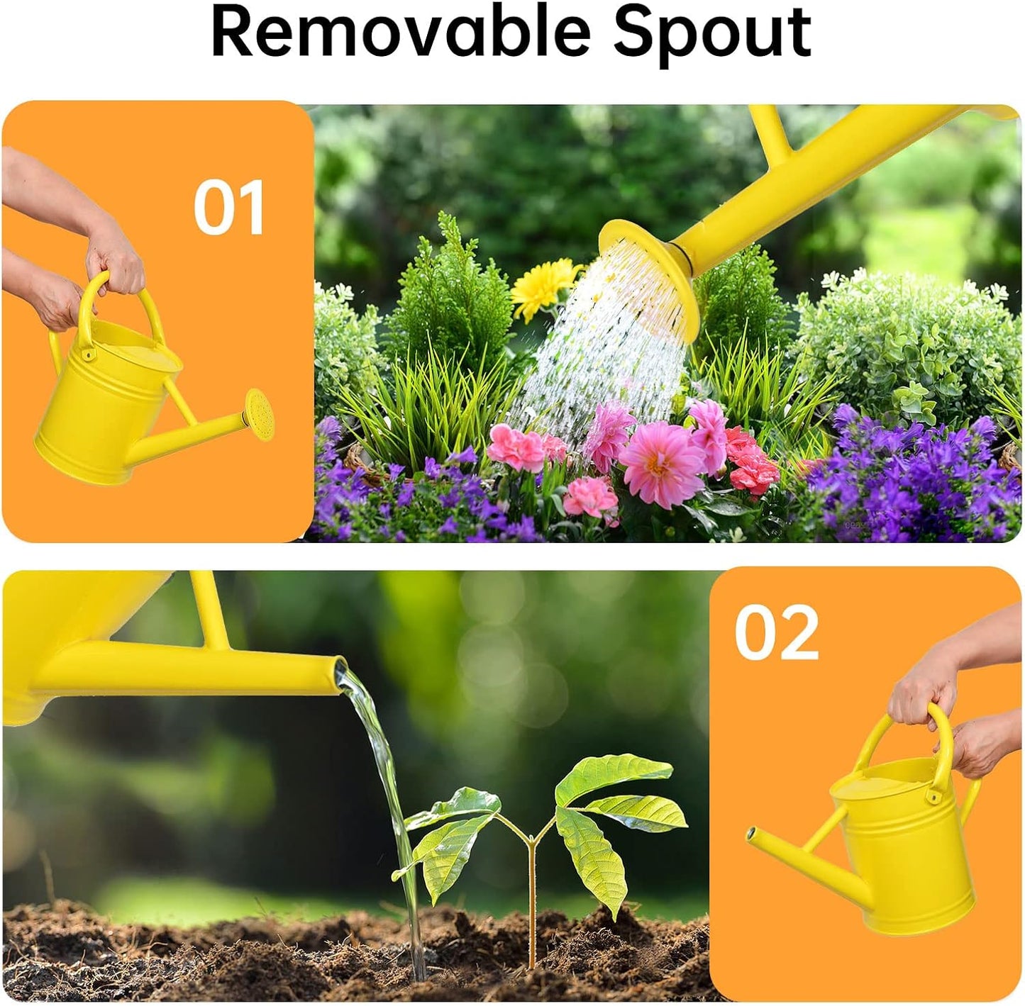 Metal Watering Can for Outdoor Plants, Galvanized Steel Watering Can with Removable spout, 1 Gallon,Perfect Home & Garden Décor Yellow