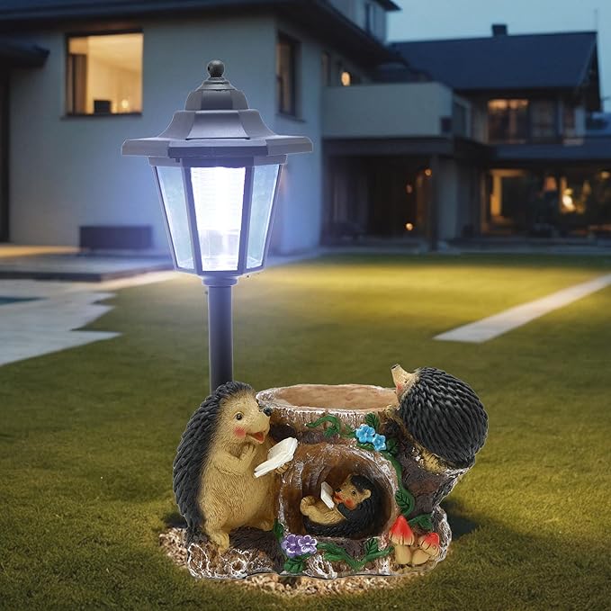 Solar Garden Outdoor Decor Statues Warm Hedgehog Family of Three with Light,Outside-Outdoor Decorations Sculptures for Patio Yard Lawn Walkway Ornaments Clearance Gifts for Mom Grandma Birthday