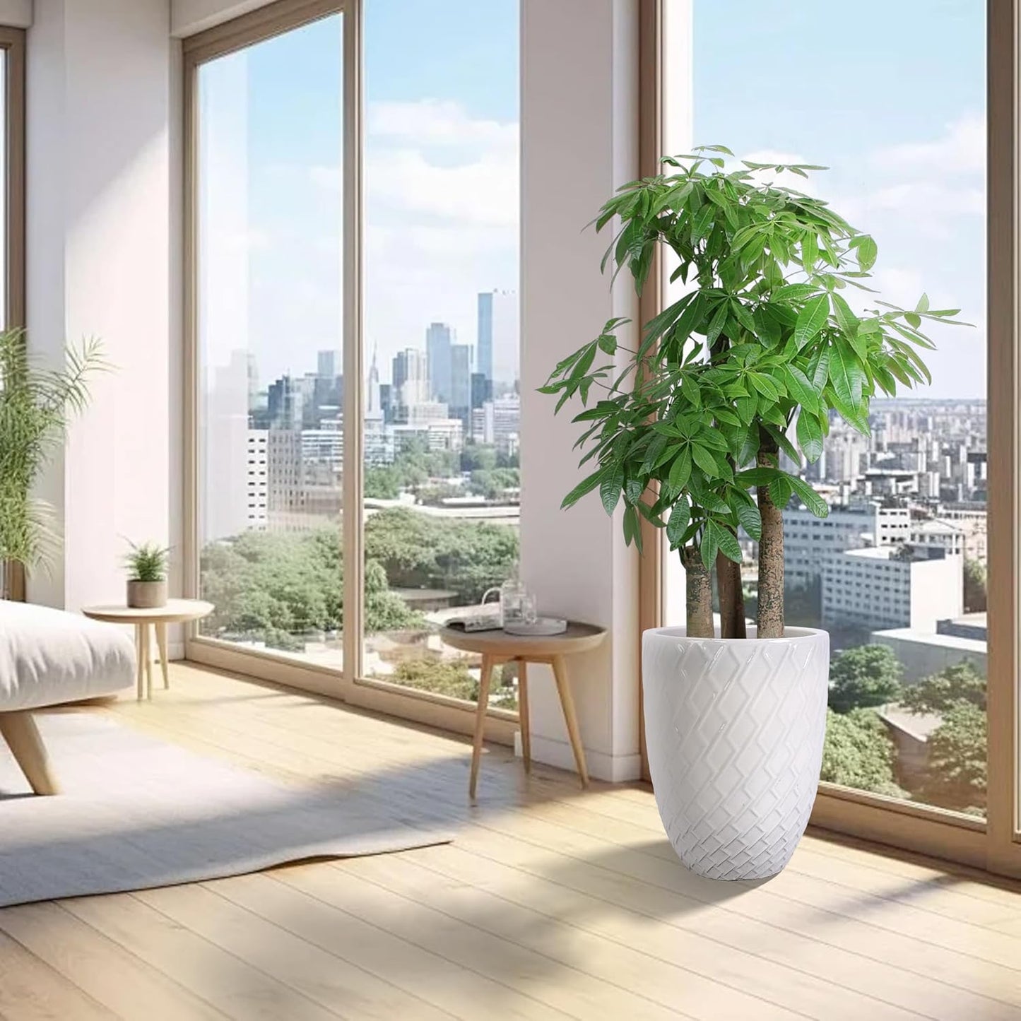 Large Ceramic Planter Pot 21 Inch, Tall Plante Pots Decorative Flower Pot with Diamond Textured Pattern and Drainage for Indoor Outdoor Plants (Milk White)