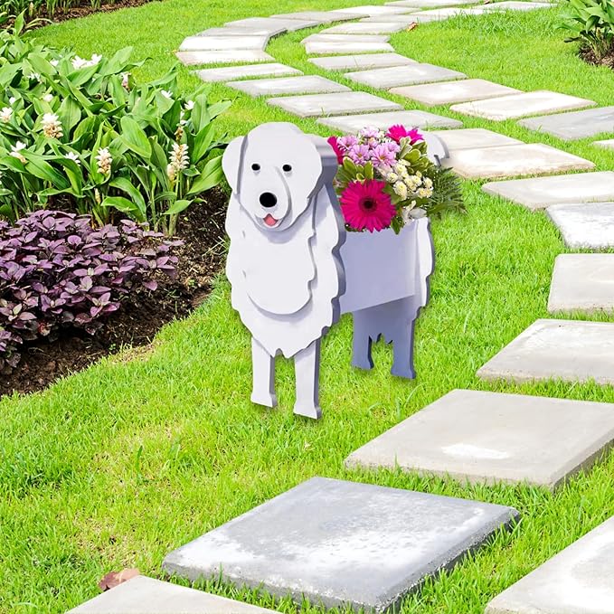 Great Pyrenees Dog Planter Plant Pots,Cute Garden Dog Flower Planter,Dog Planters Birthday Gifts for Women,Office,Indoor/Outdoor Decor（9.45 * 6.97 * 12.2in）