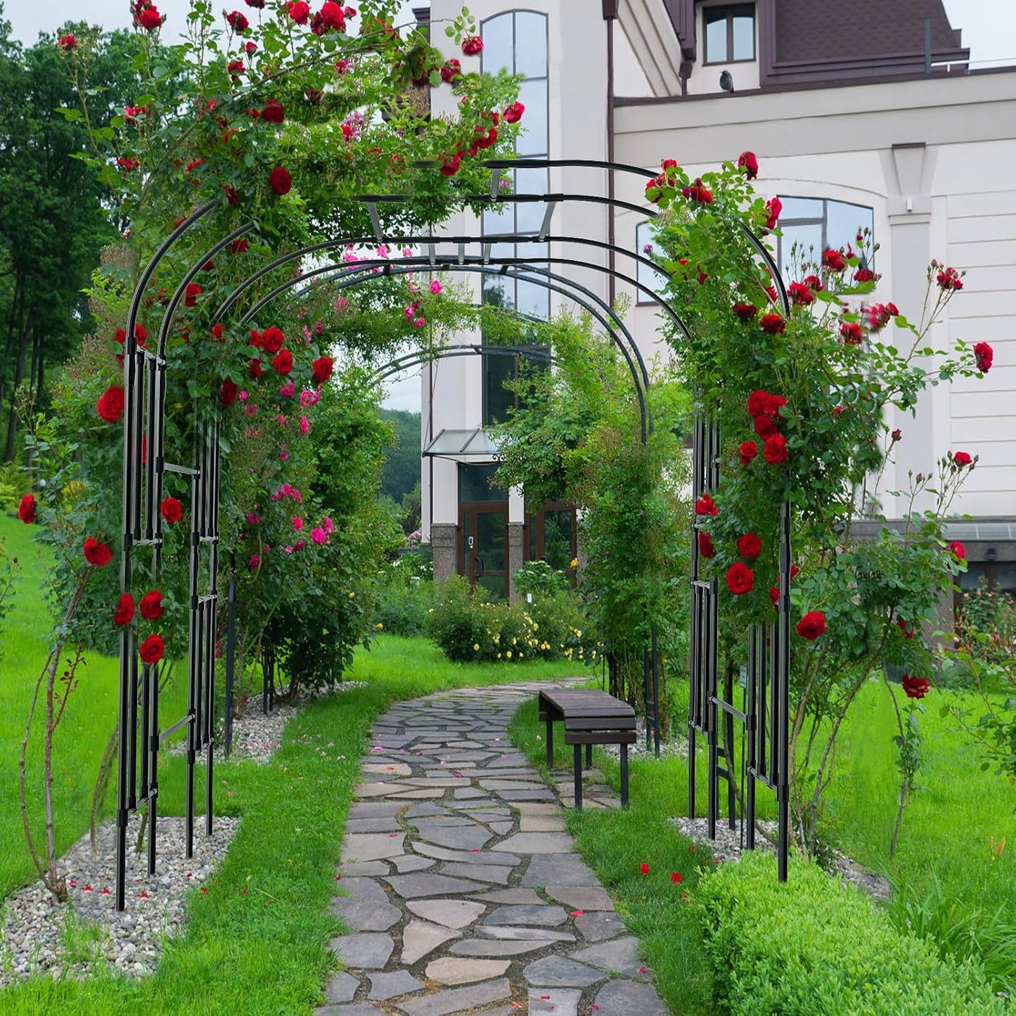 DoCred Large Tall Garden Arch Trellis for Climbing Plants Outdoor, 87in Tall Metal Garden Arbor Wedding Arches for Lawn, Party, Backyard Decoration