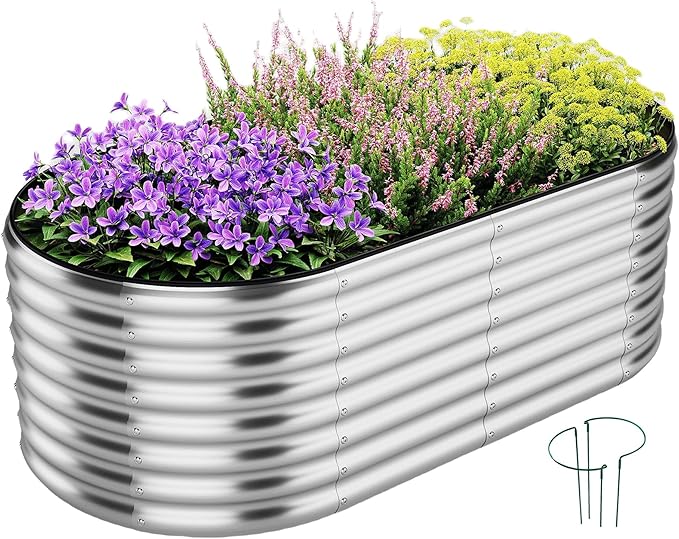 Large Raised Garden Bed Galvanized Metal Round Raised，Garden Bed Outdoor for Gardening 6x3x2FT for Vegetables Flowers Ground Planter Box