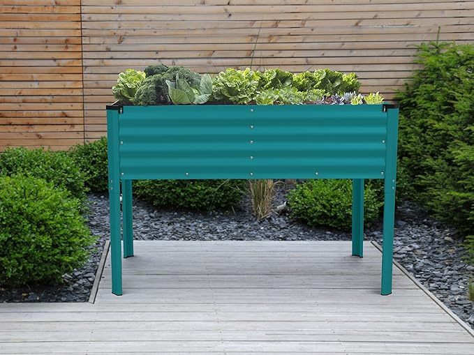 Galvanized Raised Garden Beds Outdoor with Legs // 48×24×31in Elevated Planter Box for Vegetables, Flowers (Turquoise) // Large Metal Garden Bed for Backyard Patio Gardening
