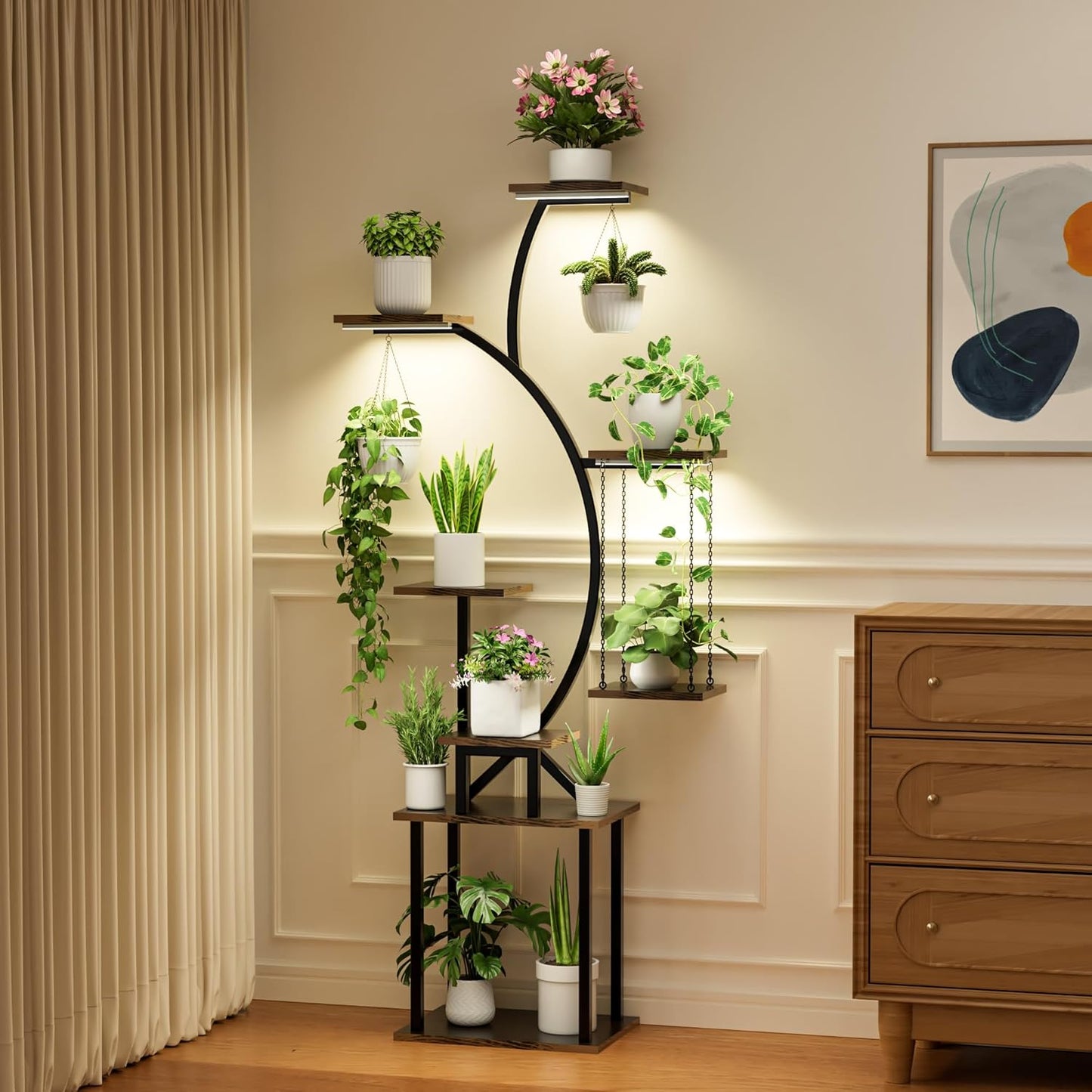 Plant Stand Indoor with Grow Lights, 8 Tiered Corner Plant Shelf, 63" Tall Plant Hanger Indoor for Multiple Plants, Metal Plant Flower Holder, Plant Rack for Display, Patio, Home Decor