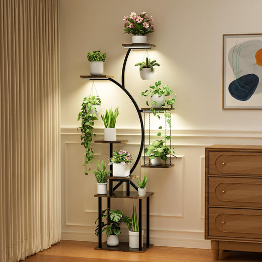 Plant Stand Indoor with Grow Lights, 8 Tiered Corner Plant Shelf, 63" Tall Plant Hanger Indoor for Multiple Plants, Metal Plant Flower Holder, Plant Rack for Display, Patio, Home Decor