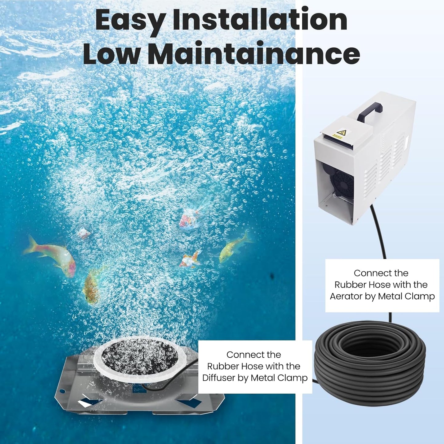 Pond Aerator Pump with Outdoor Cabinet, Touchscreen Displayer Operation, Ventilation Fan for Deep Water Circulation