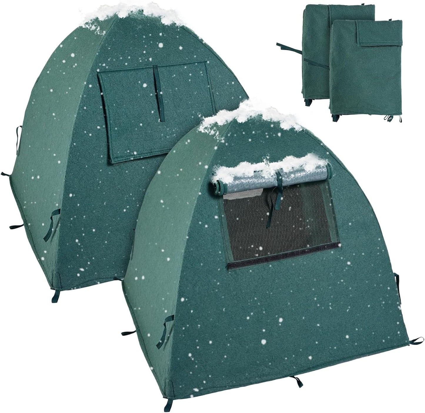 2 Packs Plant Cover Freeze Protection Blanket, 36''x36''x38'' Outdoor Garden Fabric Cover with Poles and Stakes for Winter Frost, Shade Cloth Plant Guard for Shrubs, Small Trees, Green