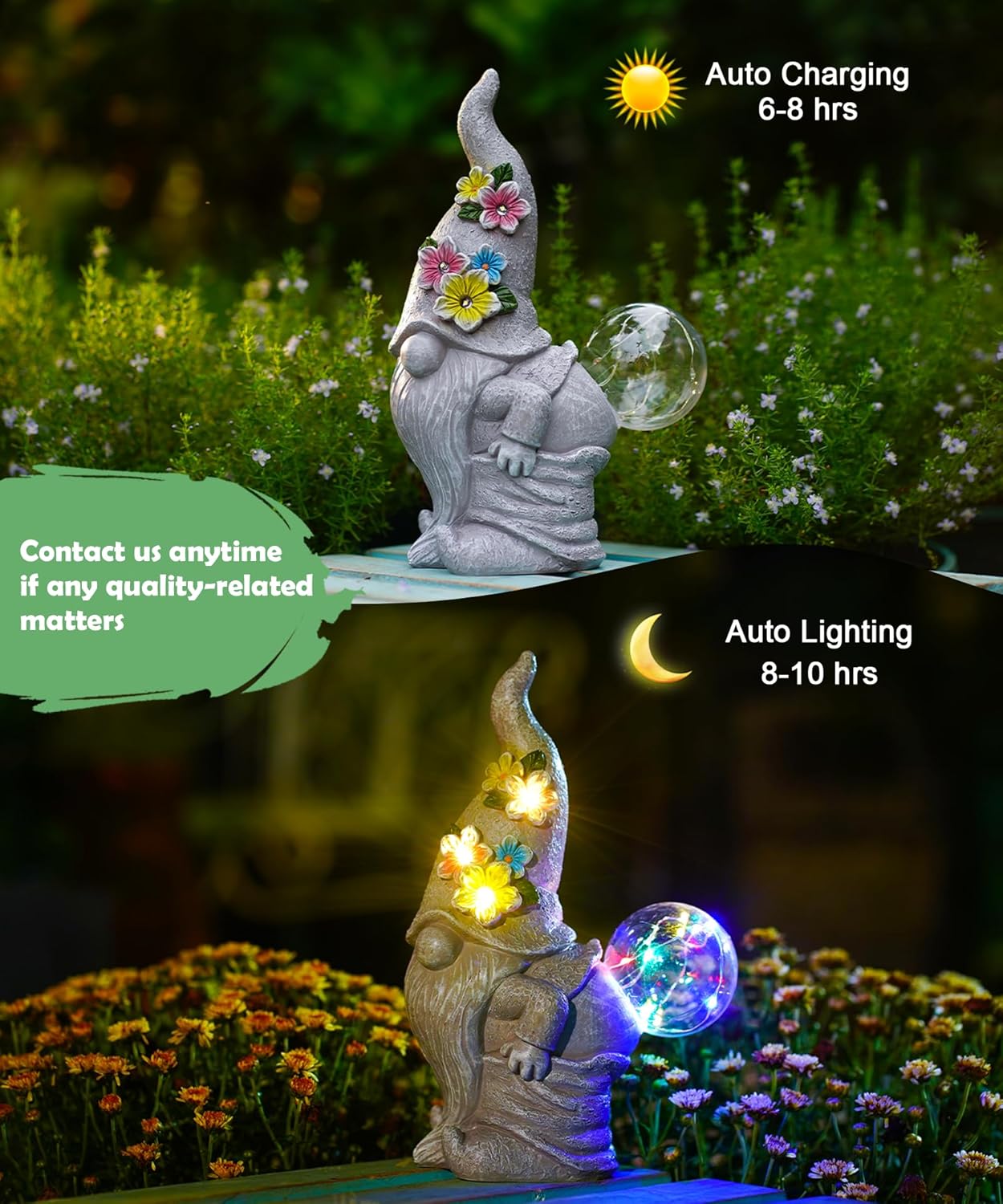 Funny Garden Gnome Statue with Lights, Outdoor Sculpture Decor for Home Yard Lawn Porch Balcony Patio,Gardening Gifts for Women Mom Grandma