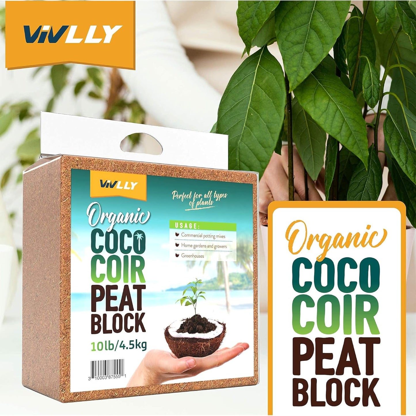 Coco Coir Brick 11 LB (5kg) - Premium Compressed Coconut Fiber Block for Indoor Plants, Seed Starting & Hydroponics - Low Salt Triple Washed - Expands to 75 Quarts - 100% Natural Peat Alternative