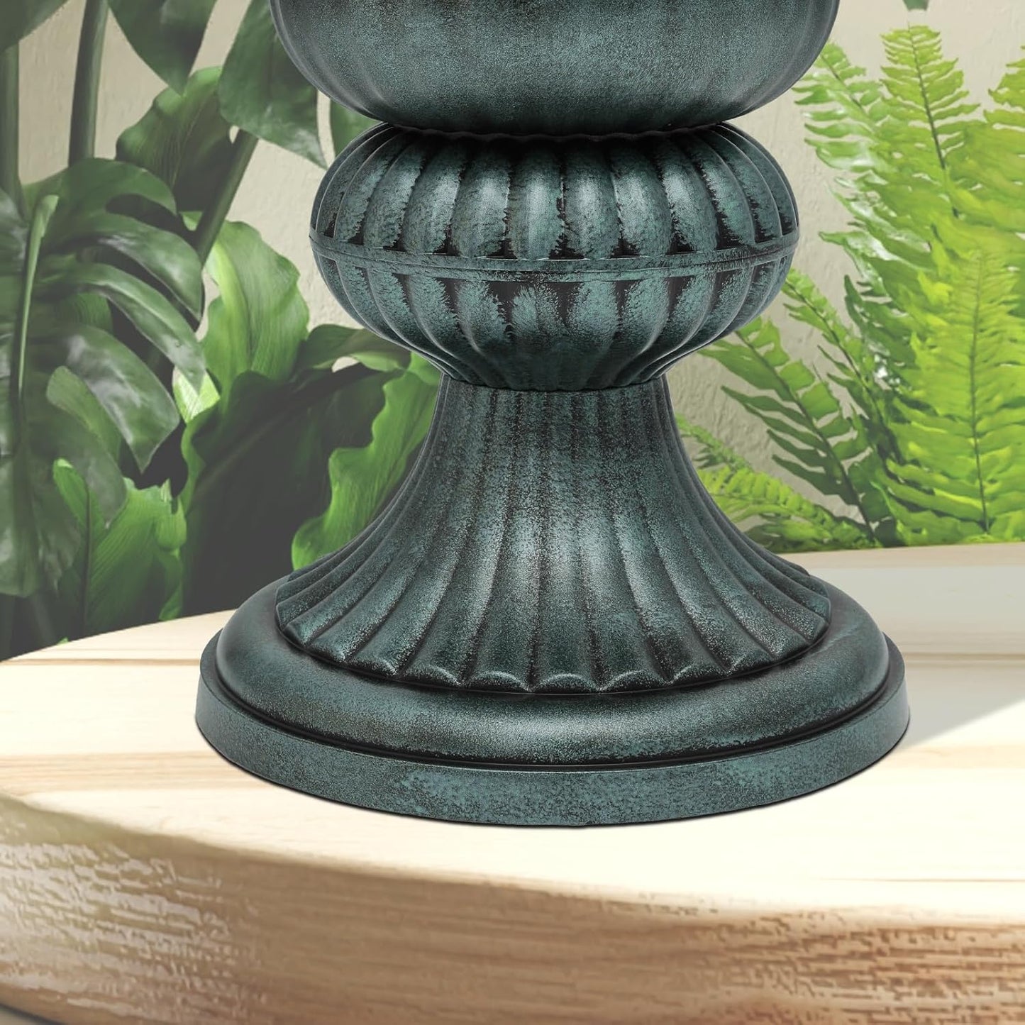 Athena Collection 20''H Garden Plastic Urn Vintage Tall Planter Urn Patio Large Flower Pot Porch Planter Large Planter for Indoor Outdoor Plant, Dark Green