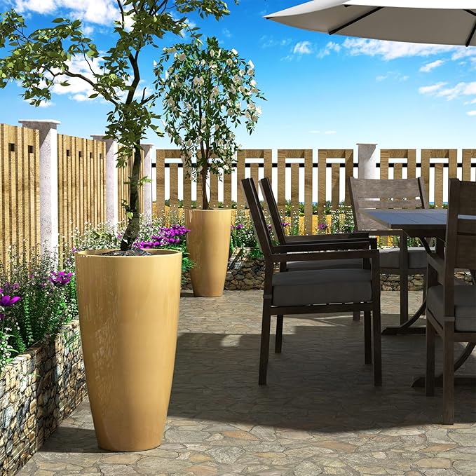 QCQHDU 21 inch Tall Planters for Indoor & Outdoor Plants, 2 Pack Sturdy Plant-Flower-Tree Pots for Front Porch Patio Deck Living Room Decor