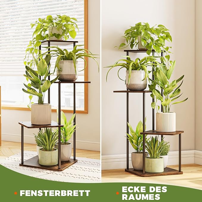 Bamworld Small Plant Stand Indoor, 4 Tier Metal Plant Shelf for Multiple Plants, Corner Flower Stand for Patio Garden Balcony Living Room Bedroom(Brown)