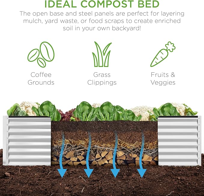 Best Choice Products 8x4x2ft Outdoor Metal Raised Garden Bed, Deep Root Planter Box for Vegetables, Flowers, Herbs, and Succulents w/ 478 Gallon Capacity - White