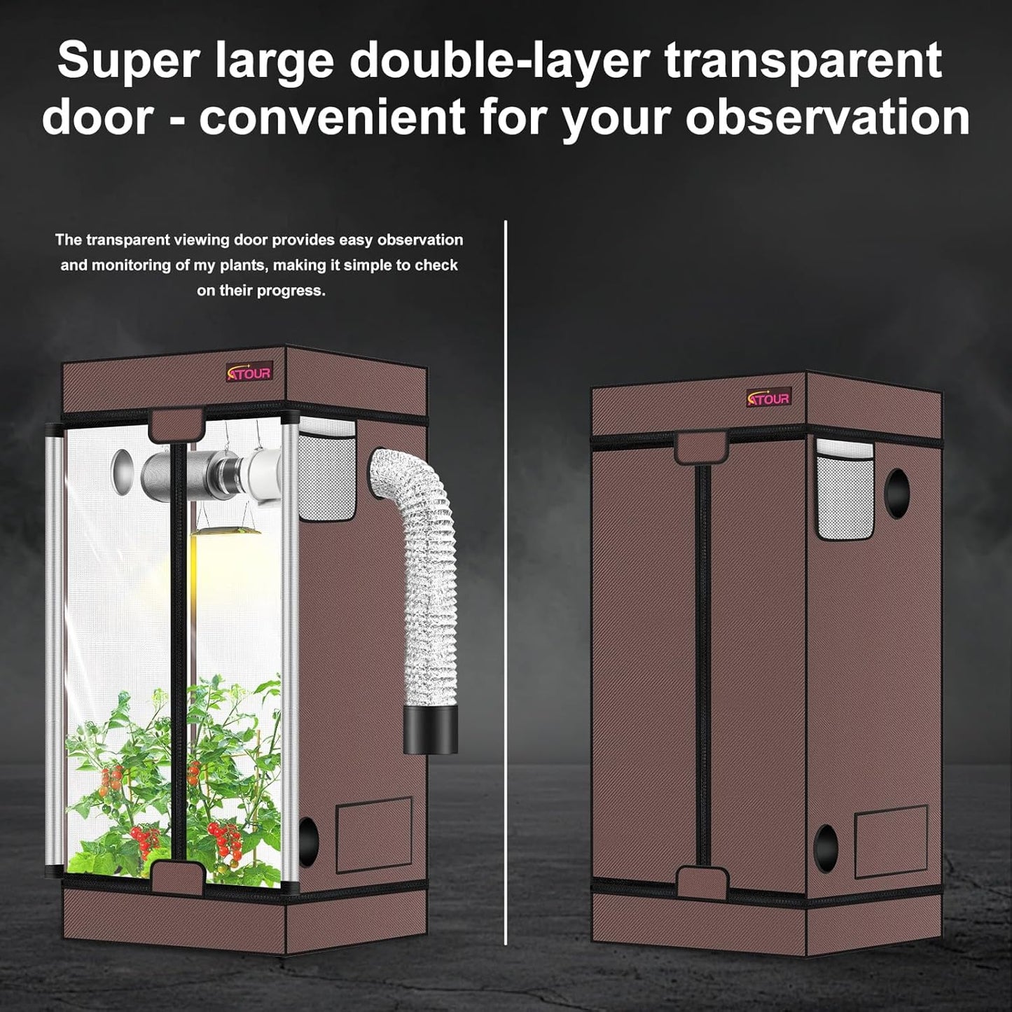 ATOUR 2x2 Grow Tent, 24"x24"x55''High Reflective Mylar 1680D Hydroponic Grow Tents, Waterproof Grow Tent with Double Cleart Observation Door and Floor Tray, for Indoor Plant Growing