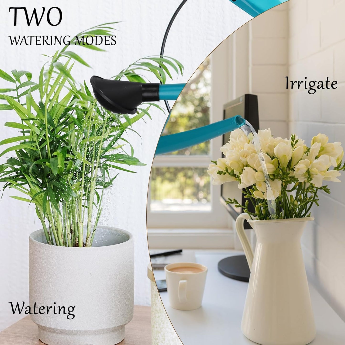 Watering Can 1.6Gal Transparent Plastic with Comfort Grip Handle for Indoor & Outdoor Plants（Blue Green）