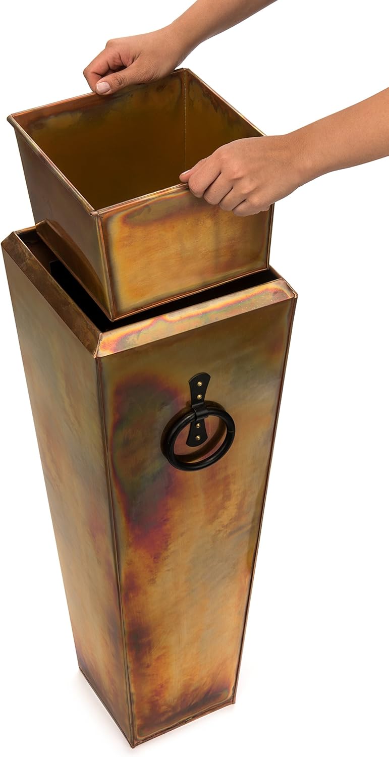 H Potter Tall Outdoor Planters for Balcony Garden Deck Front Porch or Indoor Copper Flower Pots Set of 2