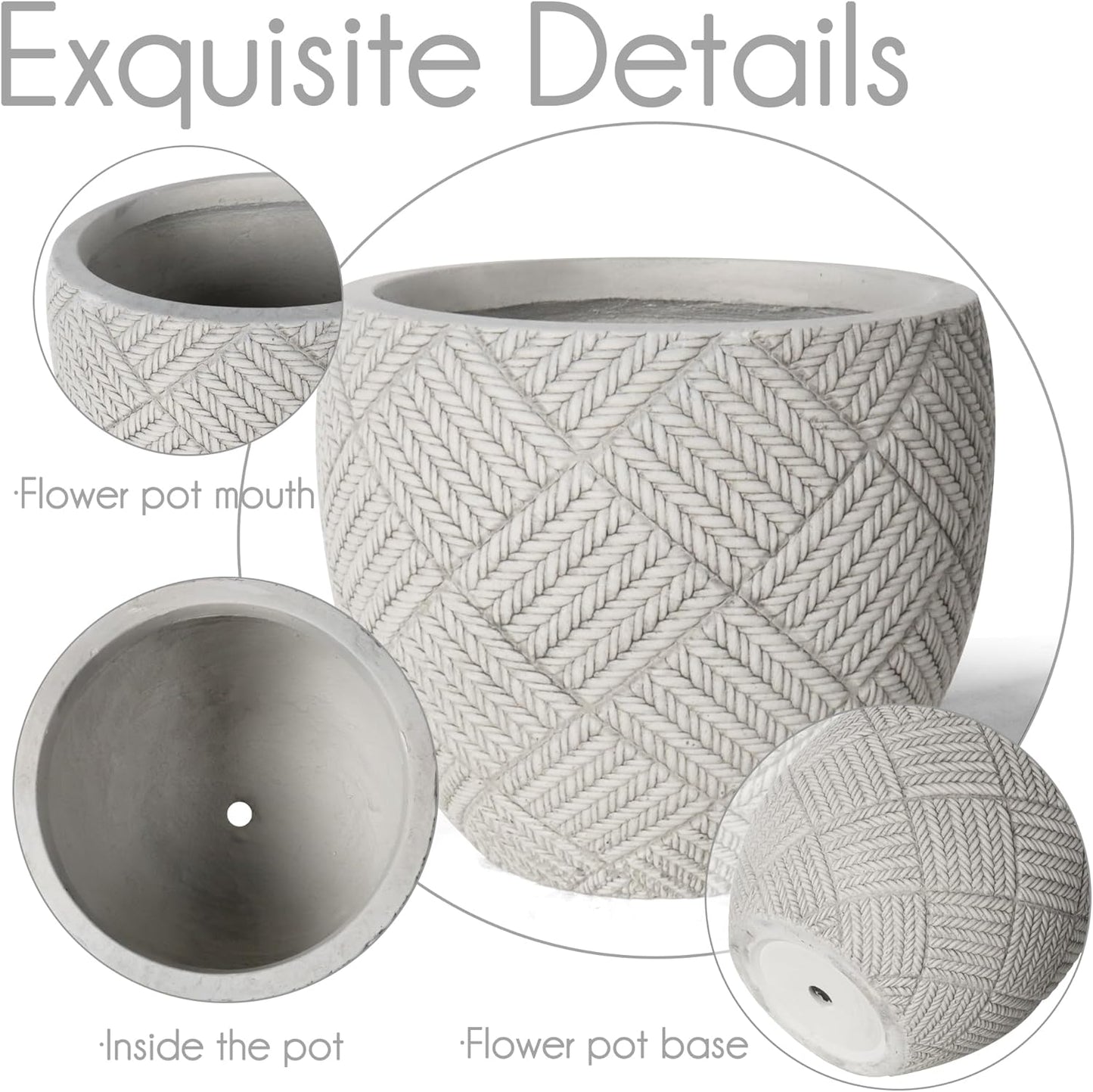 Oakrain Large Rustic Planters for Indoor Plants, 10” Decorative Round Vase with Drainage Hole, Distressed Planter Pot for Home Decor, Centerpieces Living Room, Washed Gray