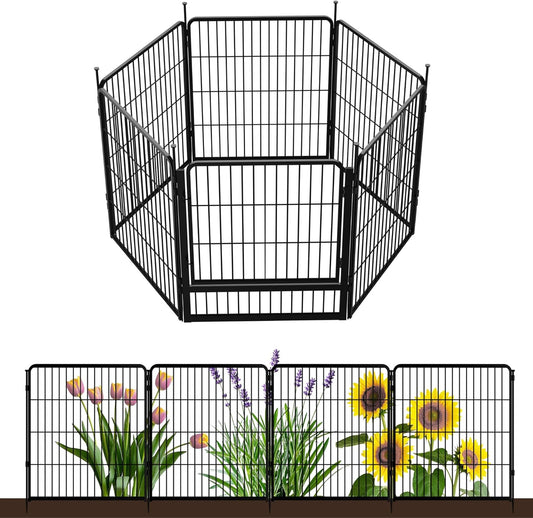Decorative Garden Fence with Gate 32 in(H) x 13.4 ft(L) 6 Panels, Heavy Duty Metal Animal Barrier Fence for Yard, Flower Bed Fencing, Garden Border Fence, Easy Set Up, Black