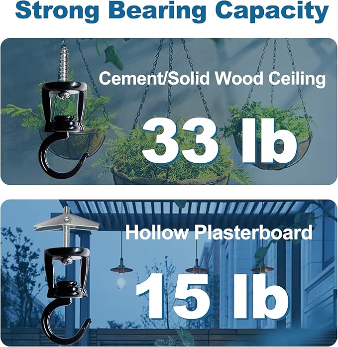 Ceiling Hooks for Hanging Plants (6 PCS Black),Heavy Duty Metal Plant Hooks, Screw in Hooks for Hanging Birdfeeders, Lamps, Planters, Outdoor Decorative Hooks up to 33 lbs