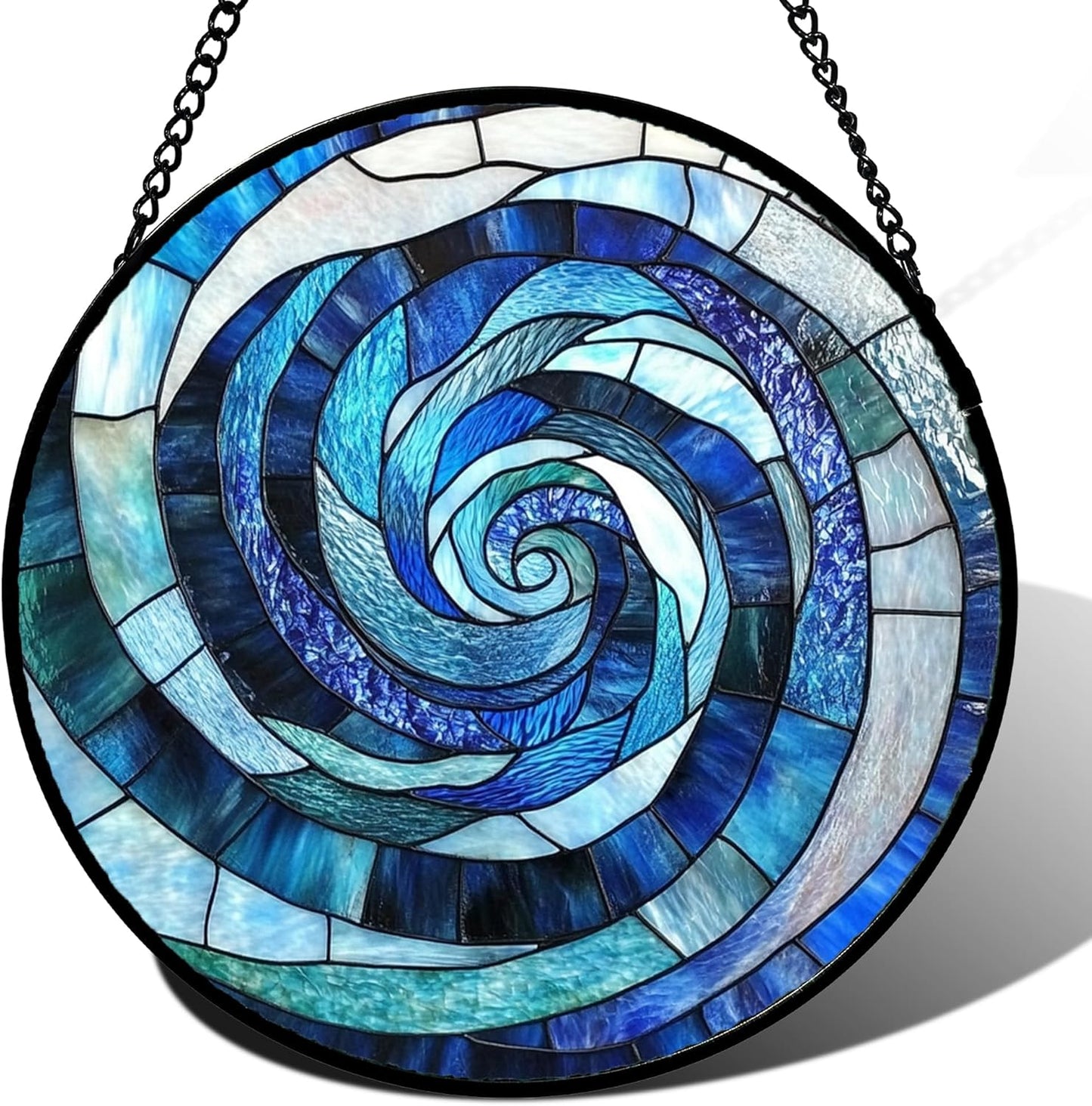 Stained Glass Window Hanging - Blue Abstract Swirl Suncatcher for Doors Garden Patio Unique Sun Catchers Decor Christmas Mother's Day Birthday Gifts for Women Men Mom Nana Friend 9.8 in