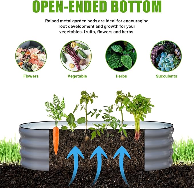 SnugNiture Galvanized Raised Garden Bed, 4x2x1ft Oval Metal Planter Box for Planting Outdoor Plants Vegetables