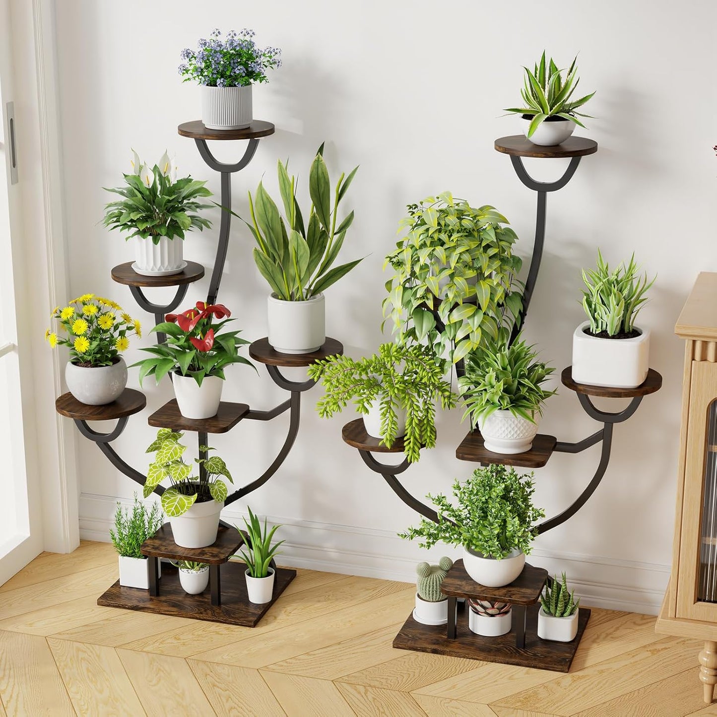 Plant Stand Indoor with Grow Lights - 44.2" Tall Plant Shelf, Lighted Corner Plant Stands for Indoor Growing, 7 Tiered Metal & Wood Plant Holder Display Shelves for Living Room, Patent Design - C4