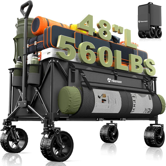 300L Extra Large Wagons Carts Foldable, 560LBS Heavy Duty Collapsible Beach Wagon 48" Long with Big All-Terrain Wheels, Utility Folding Cart for Camping, Grocery, Sports, Garden, Grey