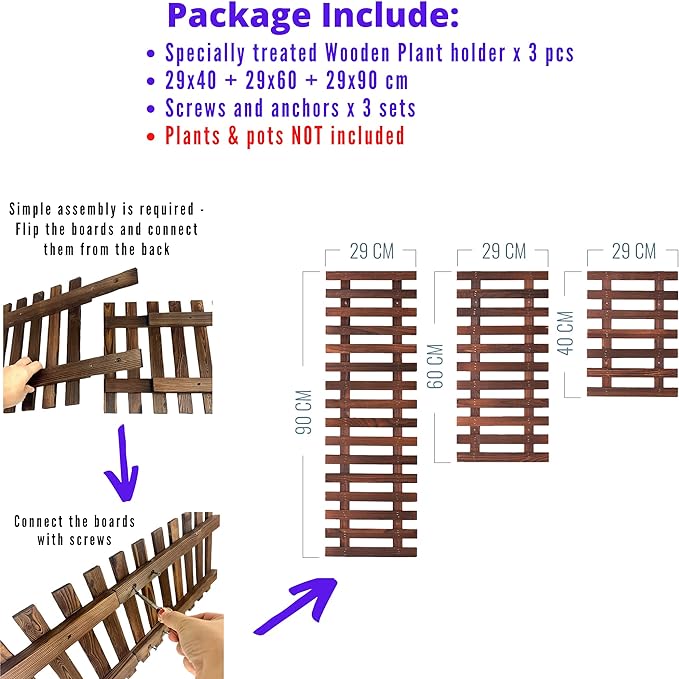 ShopLaLa Wall Planter – 3 Pack Wooden Hanging Planter for Indoor Plants, Air Plant Succulent Holder, Live Vertical Garden Large Wall Mounted Plant Stand Decor for Christma 15.7 + 23.6 + 35.4 Inch