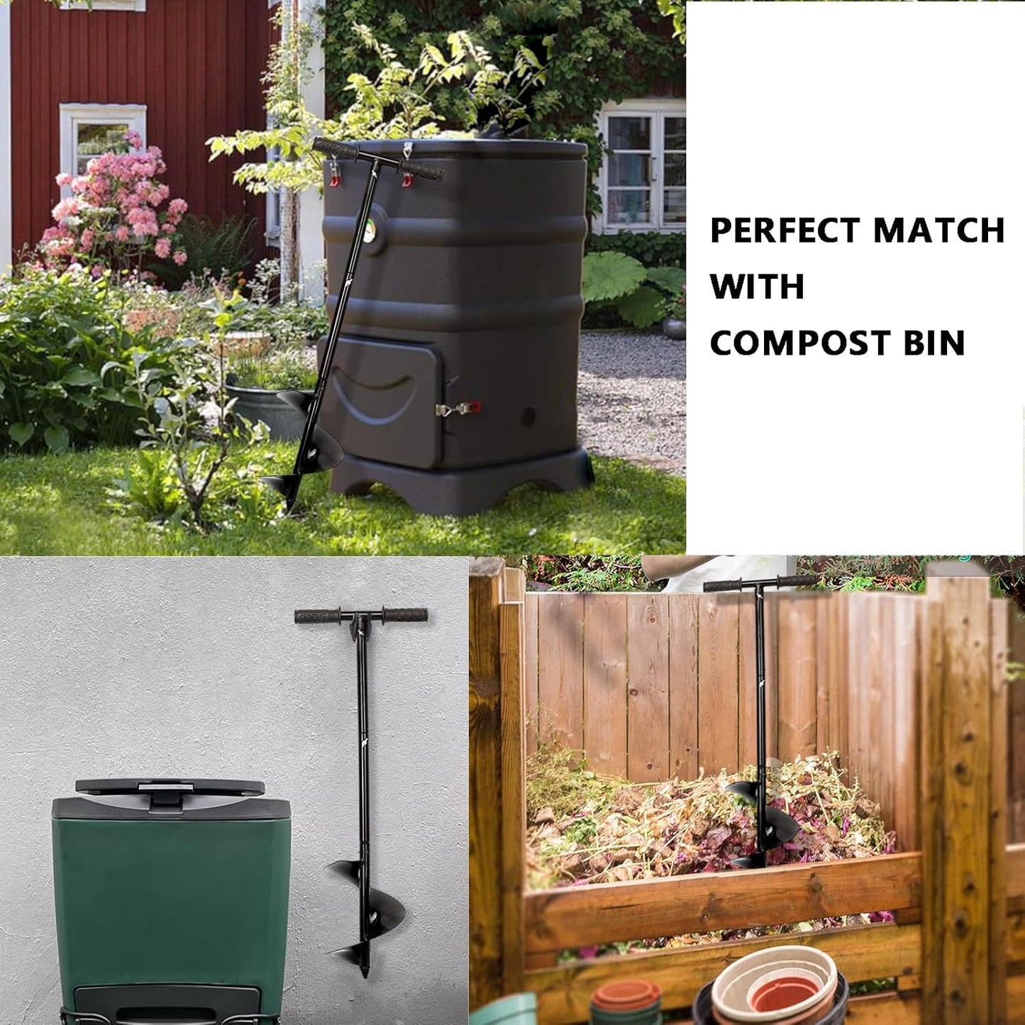 Compost Turning Tool Compost Stirring Tool,Compost Turning Bar 33.4inch,Manual Compost Aerator Tool Turner & Mixing Tool for Outdoor,Composting Accessories (Black-33.4IN)