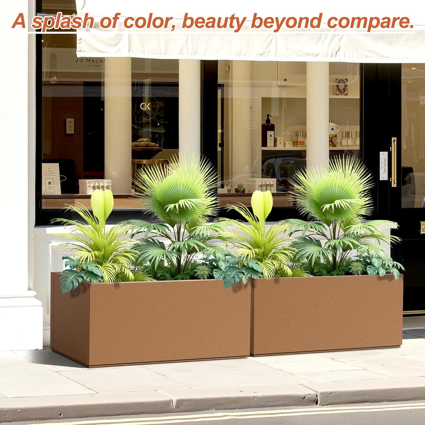 Metal Rectangular Planter for Outdoor Plants, Coated Large Planter Box with Drainage, Outdoor Patio PLanters with Sturdy Thickened Material for Yard, Garden