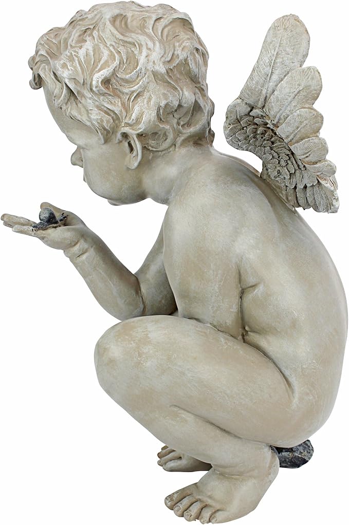 Design Toscano EU4360 Life's Mysteries Cherub Garden Statue, 15 Inch, Antique Stone