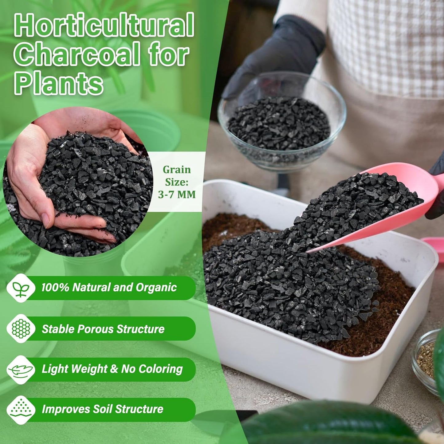 Legigo 12QT All Natural Horticultural Charcoal- Activated Hardwood Plant Charcoal for Soil Amendment, Conditioning Bonsai Soil, Succulent, Terrarium Supplies, Indoor Plant Potting Soil