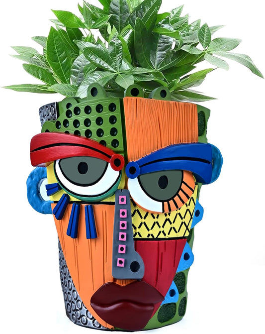 Bohemian Face Planter Pots for Plants,Hand-Painted Colorful Flower Pots with Drainage, Indoor Outdoor Garden Decor Gift(Modern,Large)