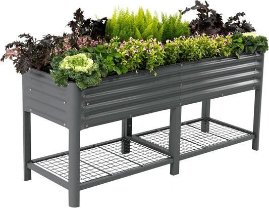 Elevated Raised Garden Bed-V Series, 2' x 6' Garden Beds with Legs & Storage Rack for Patio Porch, 1000 Lbs Weight Capacity, Outdoor Planter Boxes for Gardening Herbs Vegetables Flowers, Modern Gray