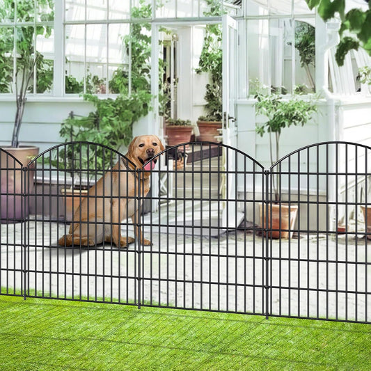 Decorative Metal Garden Fence Outdoor CTW3643, 43.2in H x 14.75 ft L, No Dig Temporary Dog Fence Border Fencing for Yard Patio Landscape Flower Bed,5 Panels + 6 Stakes, Black