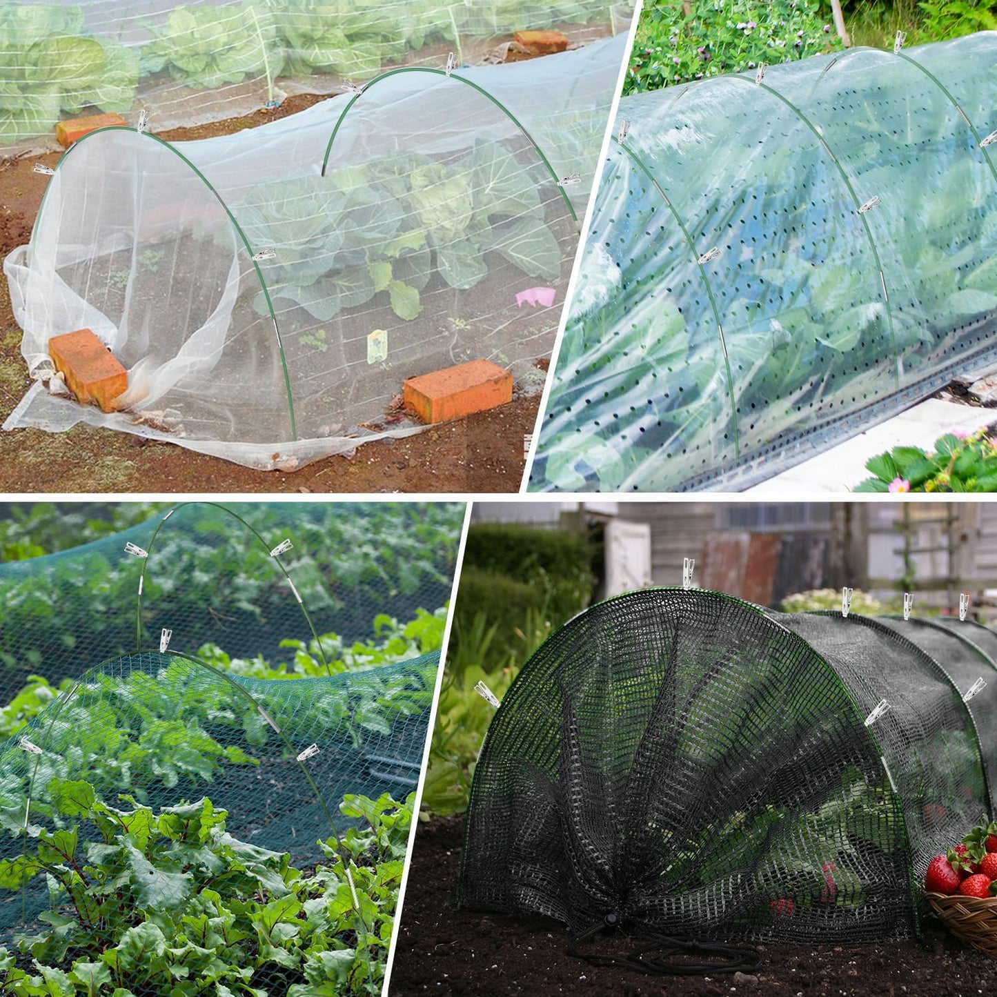 Garden Hoops 6 Set 7ft Grow Tunnel, 30pcs Greenhouse Support Hoops Rust-Free Frame for Garden Netting Raised Beds Row Cover Fabric, DIY Fiberglass for 3 & 4 Ft Wide, 18pcs Clips-5mm