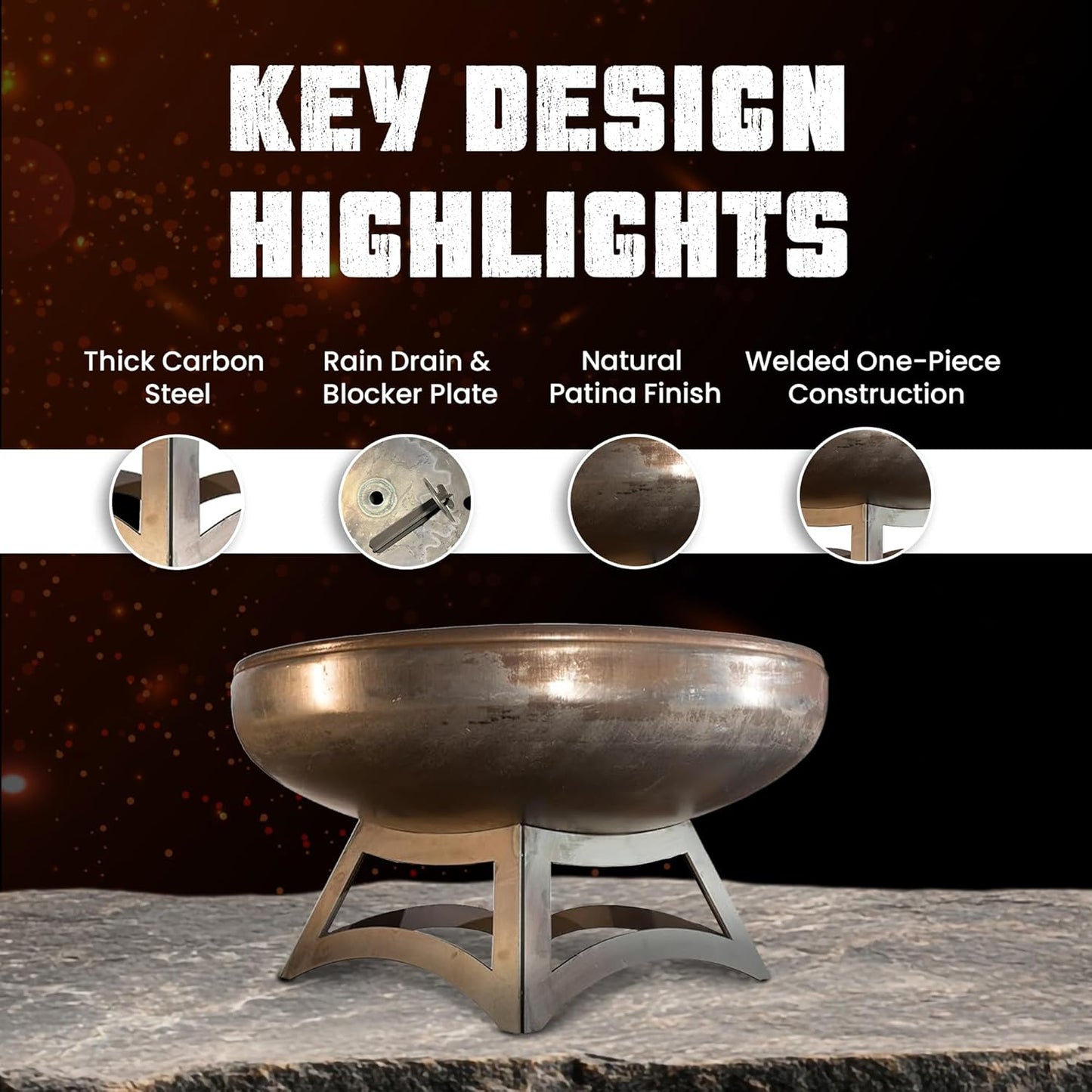 Liberty Fire Pit – Ohio Flame Wood Burning Outdoor Fire Pit - 24" Diameter with Hollow Base (Made in USA)