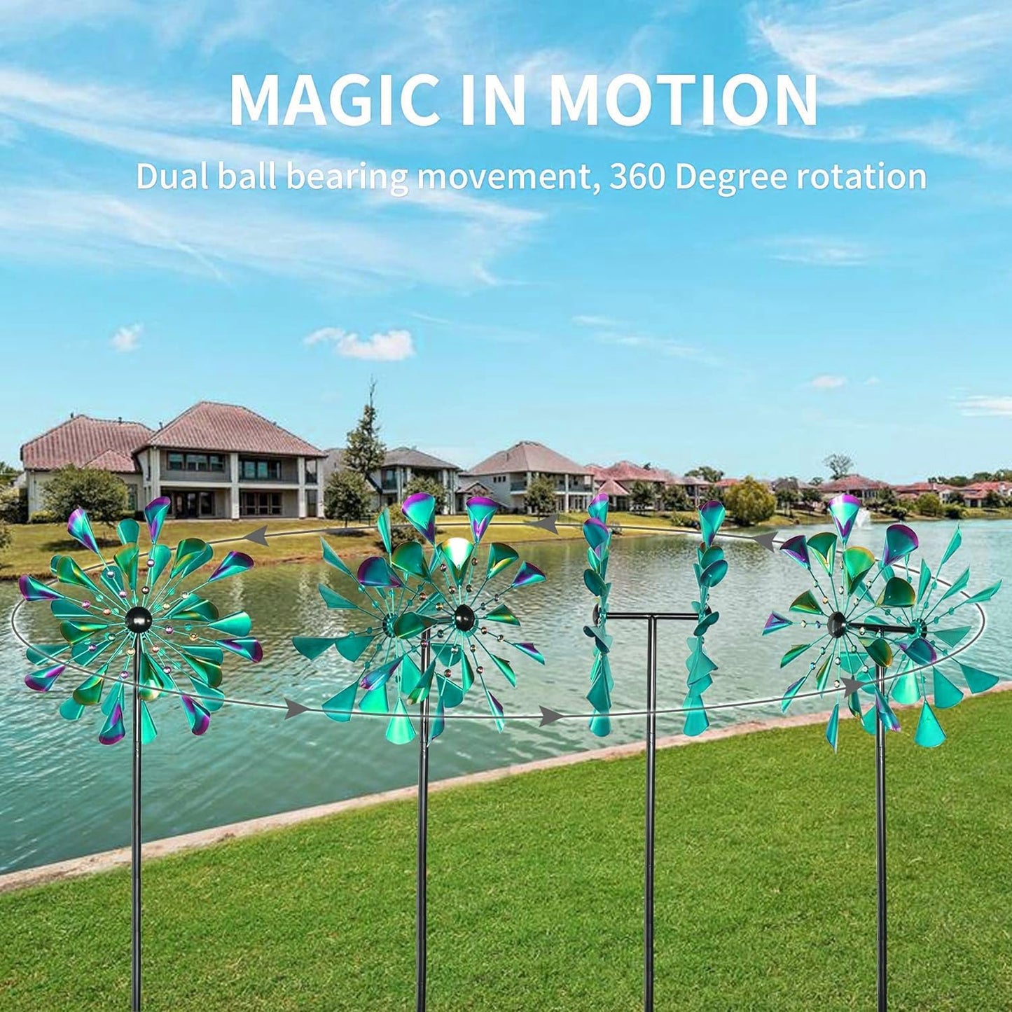 DECOROCA Kinetic Wind Spinners Outdoor - Large Metal Wind Sculptures & Spinners for Yard Patio Lawn Garden Decorations, Windmill Outdoor Clearance with Stable Metal Stake(Turquoise)