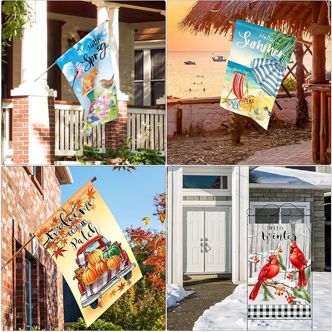 Mixweer 12 Pack 28 x 40" Large Seasonal Garden Flags for Outside Seasonal Lawn Yard Outdoor Flags Set Polyester Double Sided for Holiday Christmas Festive Decorations