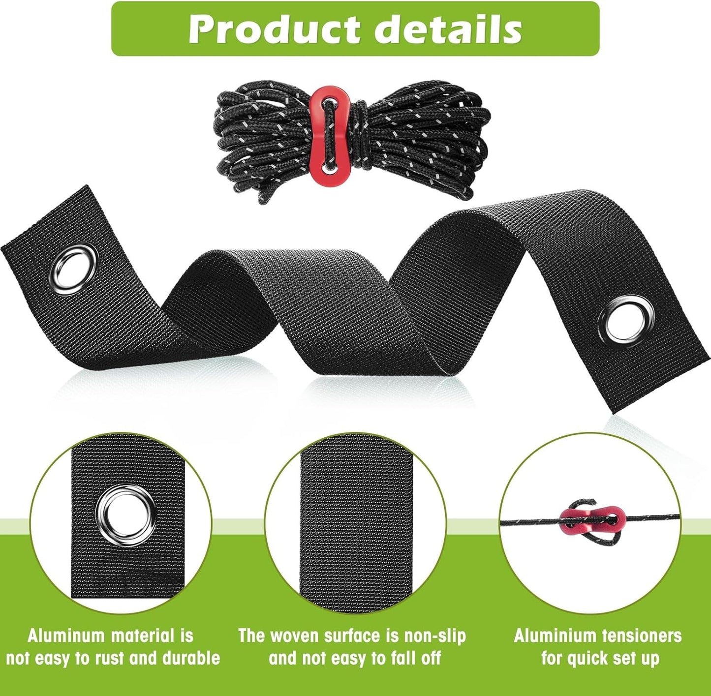 Sintuff 9 Set Heavy Duty Tree Stake Kit 15.75 Inches/ 40 cm Tree Straps for Staking and 13.12 ft/ 4 m Dock Lines Rope for Support Anchoring Home Leaning Plant Straightening Garden Tent (Black)