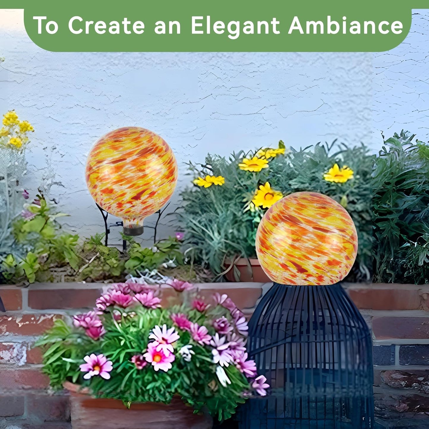 Lily's Home Glass Gazing Ball, A Colorful Addition to Any Garden or Home, Ideal As a Housewarming Gift. 10 Inch (Fiery Sunset)